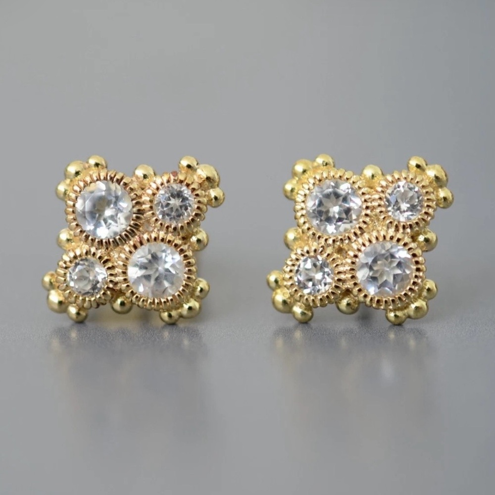 Judith Ripka Gold and Silver Cluster Earrings